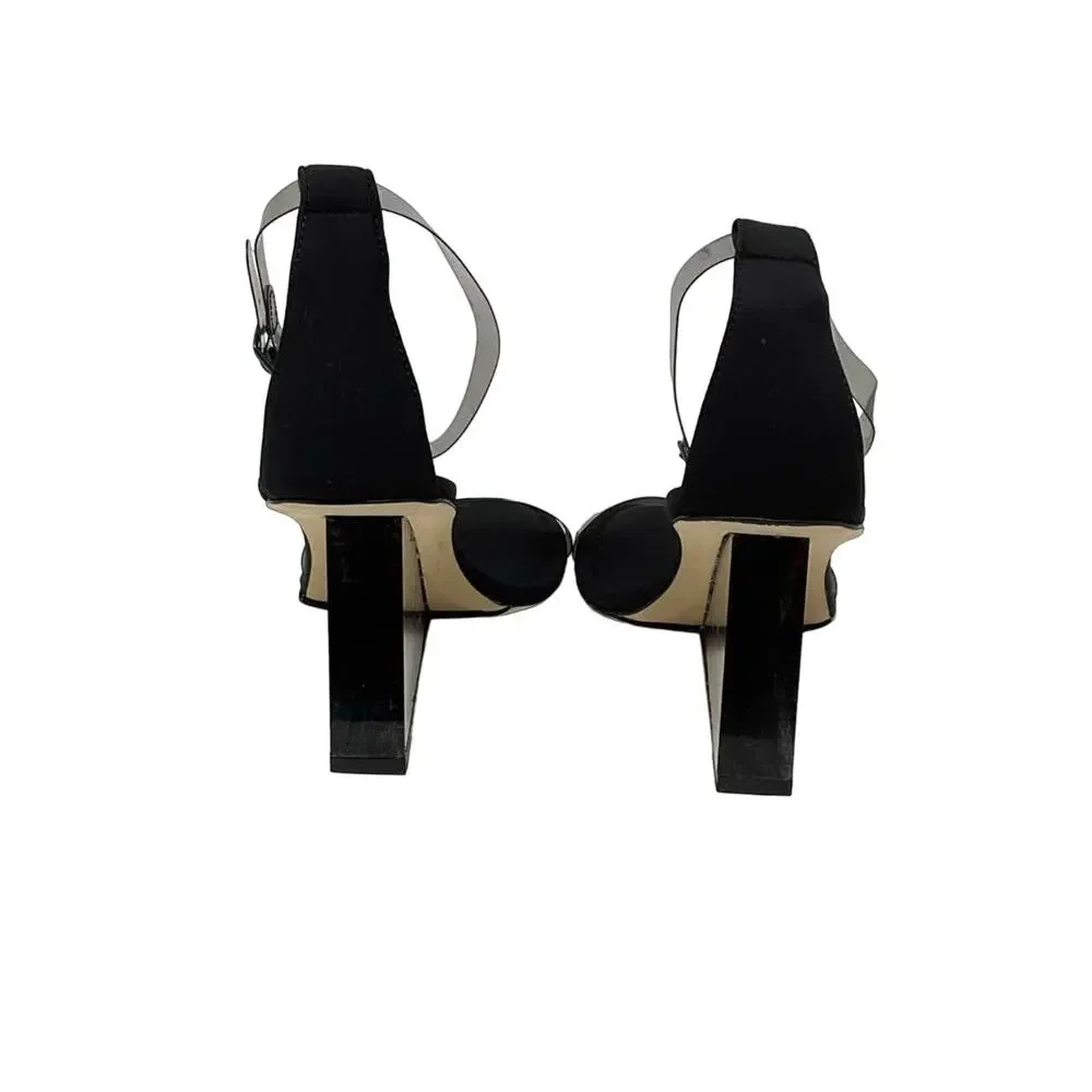 Good‎ American Clear Wedge Slingback Sandals Size 12 Neoprene Black GA283P